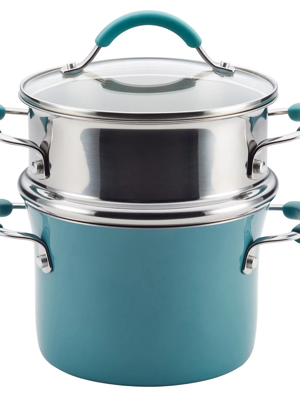 Rachael Ray Teal Turquoise Stock Pot with Steamer Insert and Glass Lid
